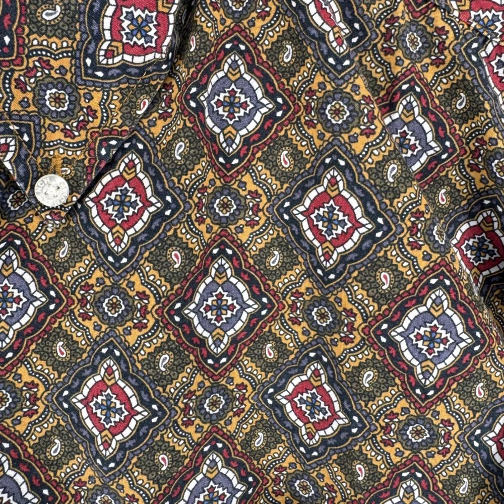 Cinch Mens Geometric Print Long Sleeve Button Down Shirt Brown Red Blue Size L‎